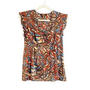 🟢Victor Alfaro 100% Silk Abstract Ruffle Accent Top 8